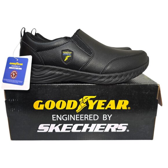 Goodyear Engineered By Skechers Slip Resistant Shoes Womens Size 8.5 Black Leona - Picture 1 of 10